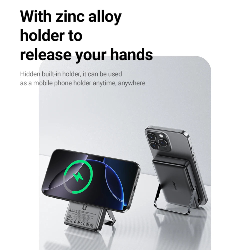 ACEFAST 10000mAh Magnetic Wireless Power Bank with Foldable Bracket | PD20W/22.5W USB-C Fast Charging for iPhone 16/15 & Samsung S24/S25 Mobile Arcade Ltd