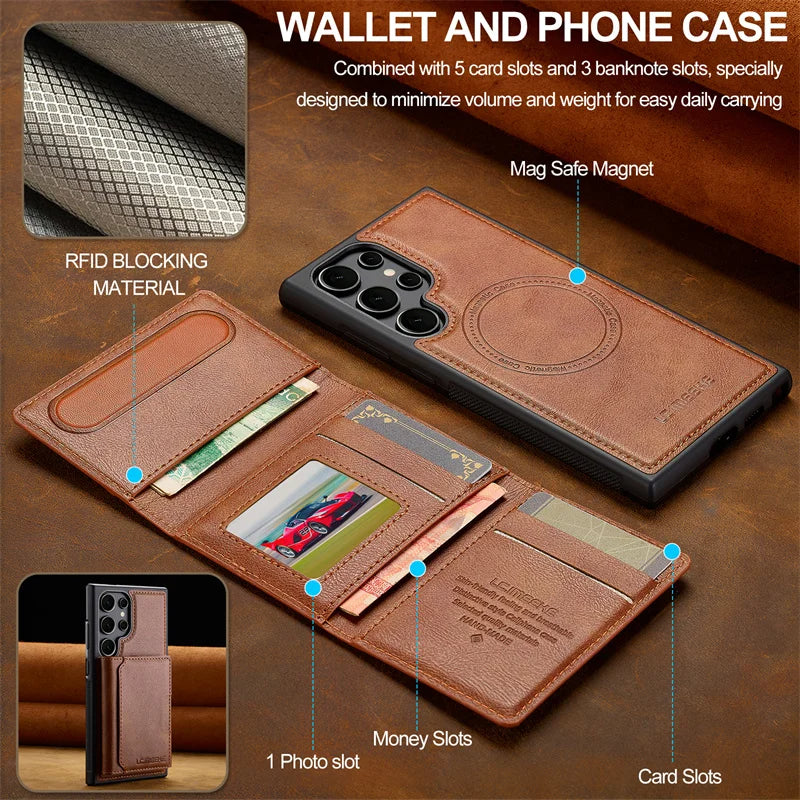 2-in-1 Magsafe Leather Wallet Case For Samsung Galaxy S25 Magnetic Cover Mobile Arcade Ltd