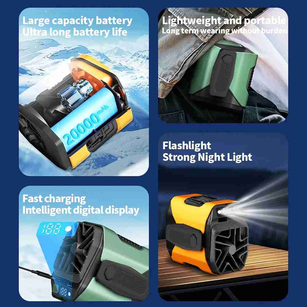 Portable Waist Fan with LED Light & Power Bank – Outdoor Camping Essential Mobile Arcade Ltd
