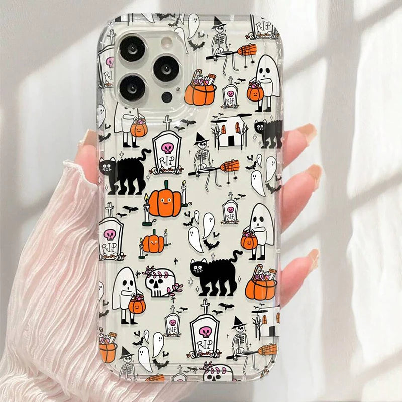 Cute Halloween Pumpkin Ghost Clear Phone Case For iPhone 17 16 15 14 13 12 Mobile Arcade Ltd