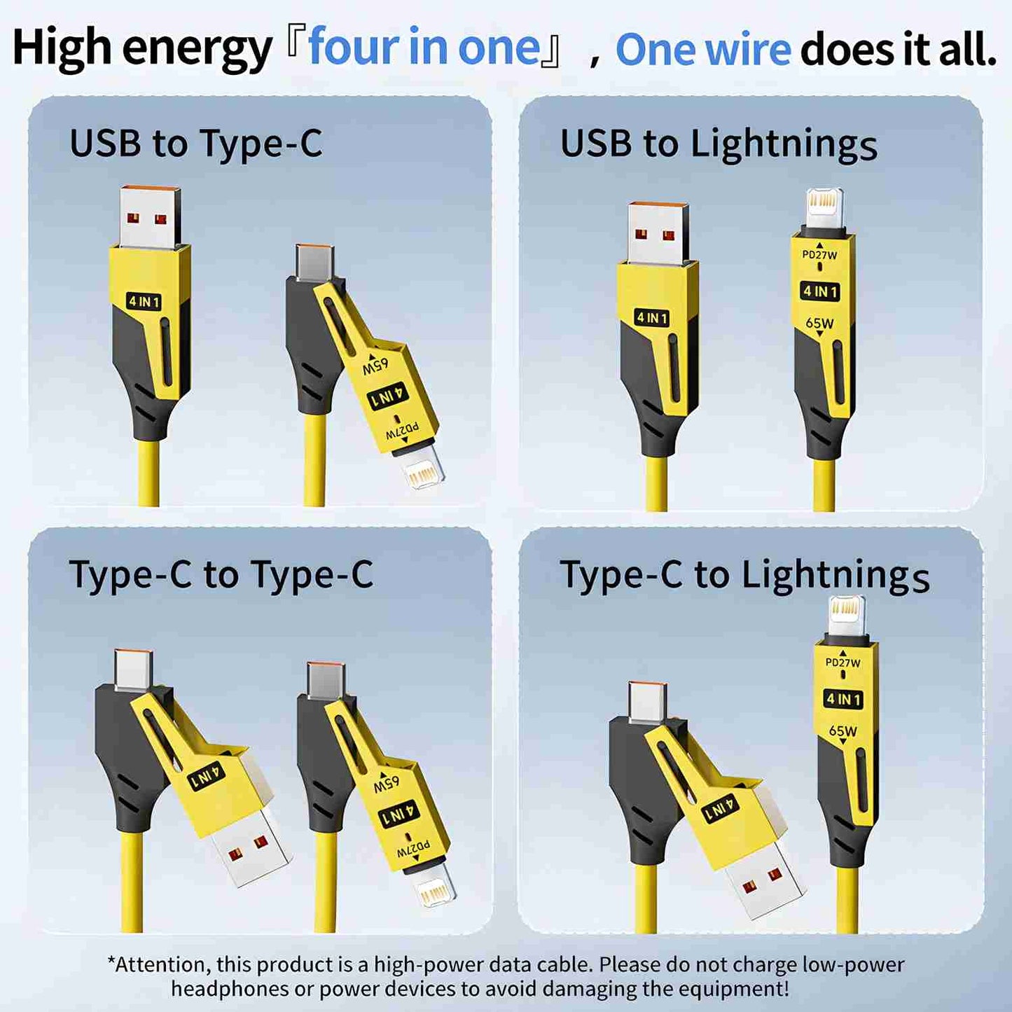 65W 4 in 1 Spring USB Cable Fast Charge Type-C for iPhone, iPad, MacBook Mobile Arcade Ltd