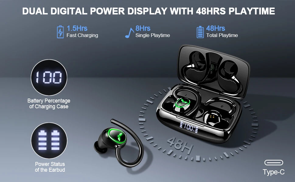 Wireless Bluetooth 5.3 Earbuds with Dual Mic, 48H Playtime & LED Display Mobile Arcade Ltd