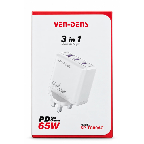 65W GaN Fast Charger 3-in-1 Multiport USB Charger PD Power Adapter Mobile Arcade Ltd
