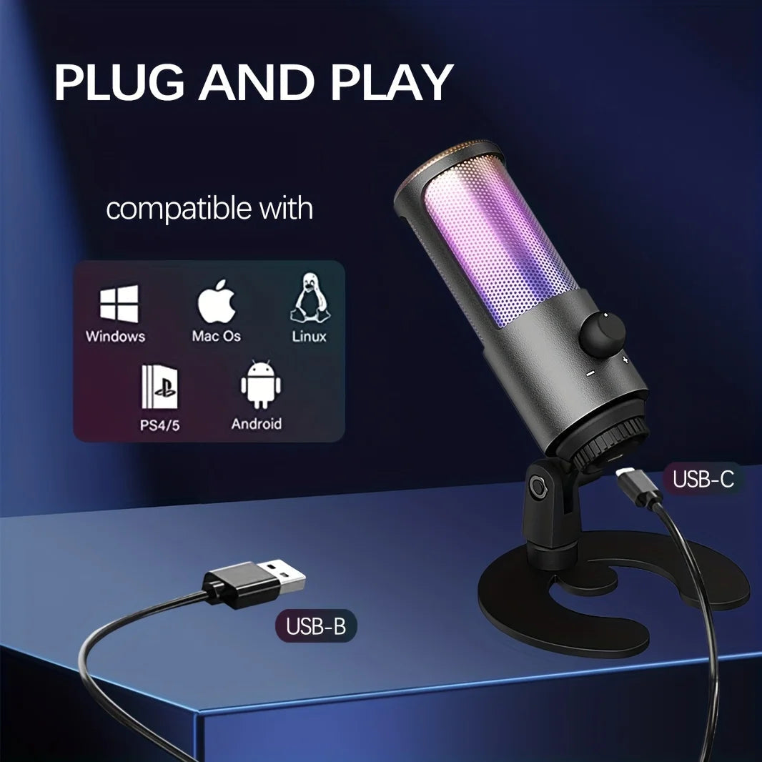 USB Gaming Microphone Kit for PC, PS4/PS5 | Condenser Cardioid Mic Set with RGB Lighting | Ideal for Streaming, Podcasting & Recording Mobile Arcade Ltd