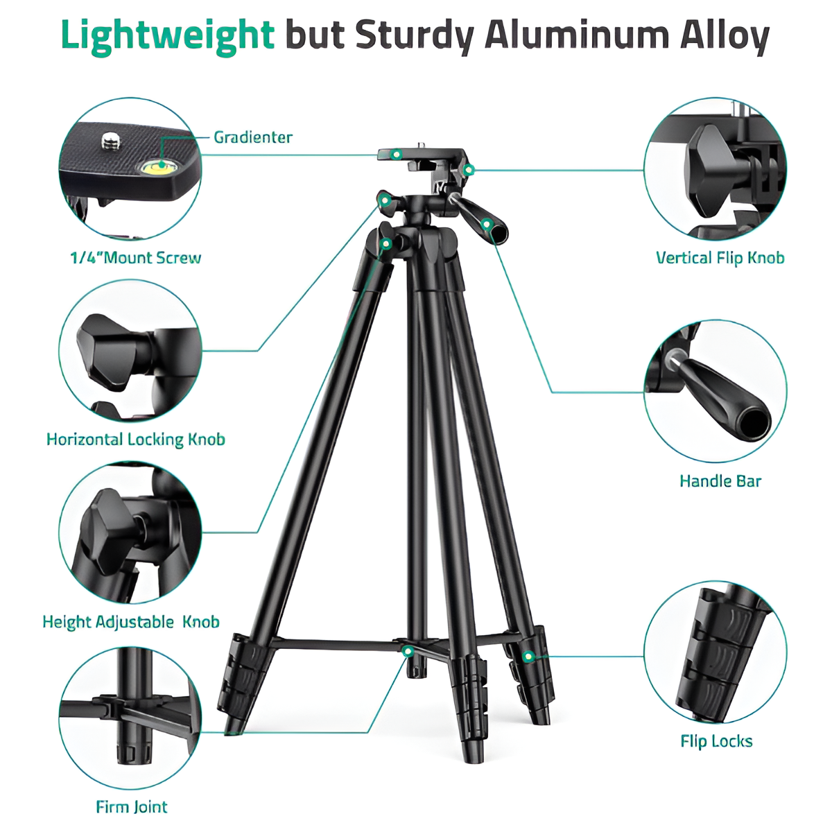 Lightweight 55-Inch/135cm Tripod Stand with Remote, Phone Clip & Carry Bag Mobile Arcade Ltd