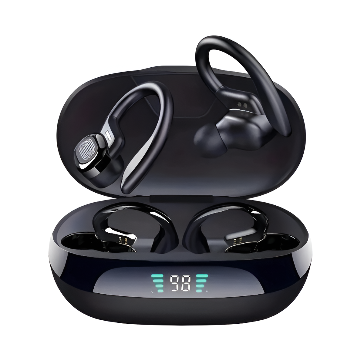 True Wireless Earbuds with Mic | Sports Ear Clip, Stereo Sound & LED Display