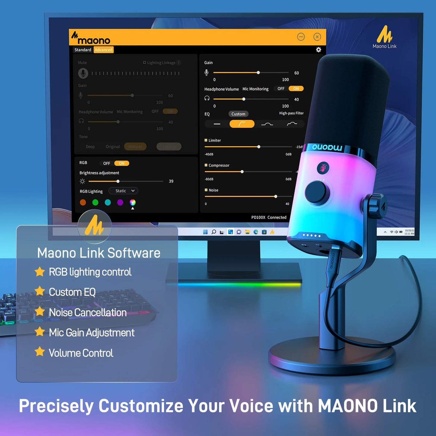 MAONO PD100X Gaming USB/XLR Microphone with RGB & Noise Reduction Mobile Arcade Ltd