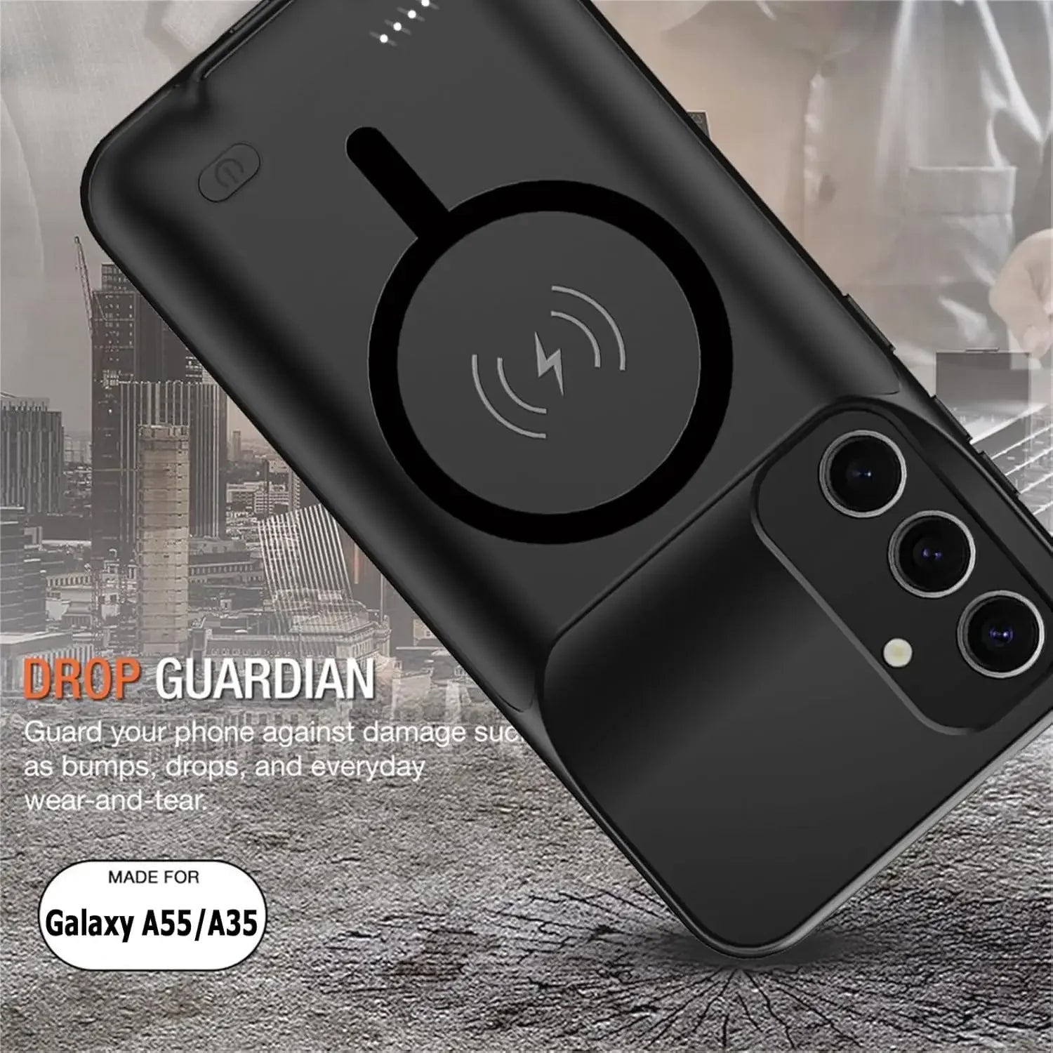 Power Case for Samsung Galaxy A35/A55 | Portable Smart Wireless Charging Cover | 10000mAh MagSafe Battery Pack Power Bank Mobile Arcade Ltd