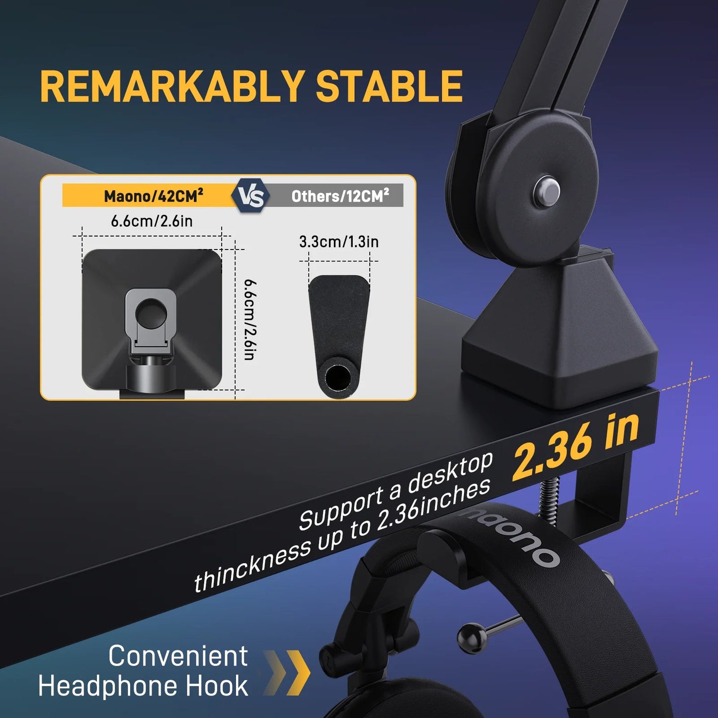 MAONO BA37 Heavy Duty Adjustable Microphone Boom Arm with Desk Clamp Mobile Arcade Ltd