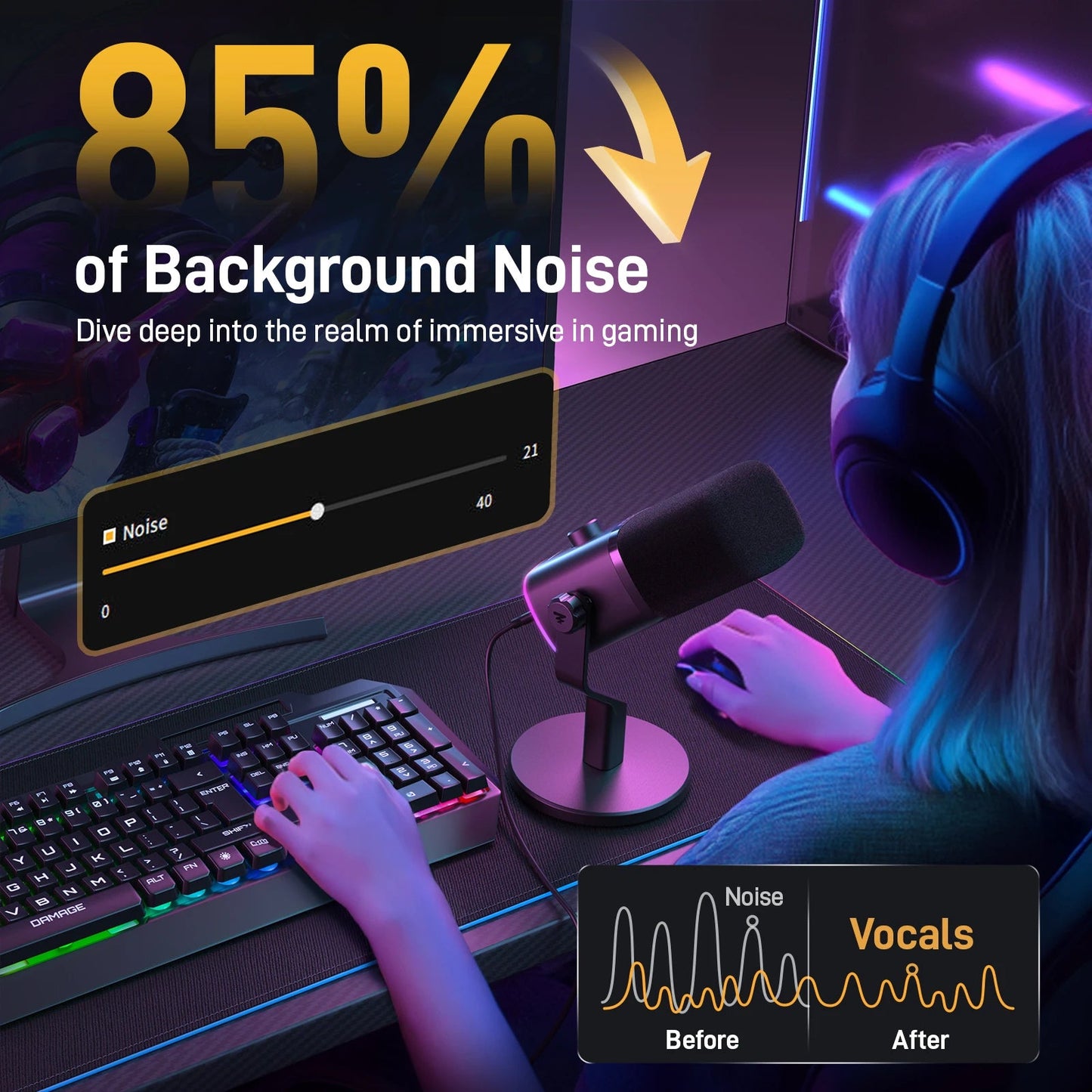 MAONO PD100X Dynamic Microphone with Noise Reduction & RGB Lighting Mobile Arcade Ltd