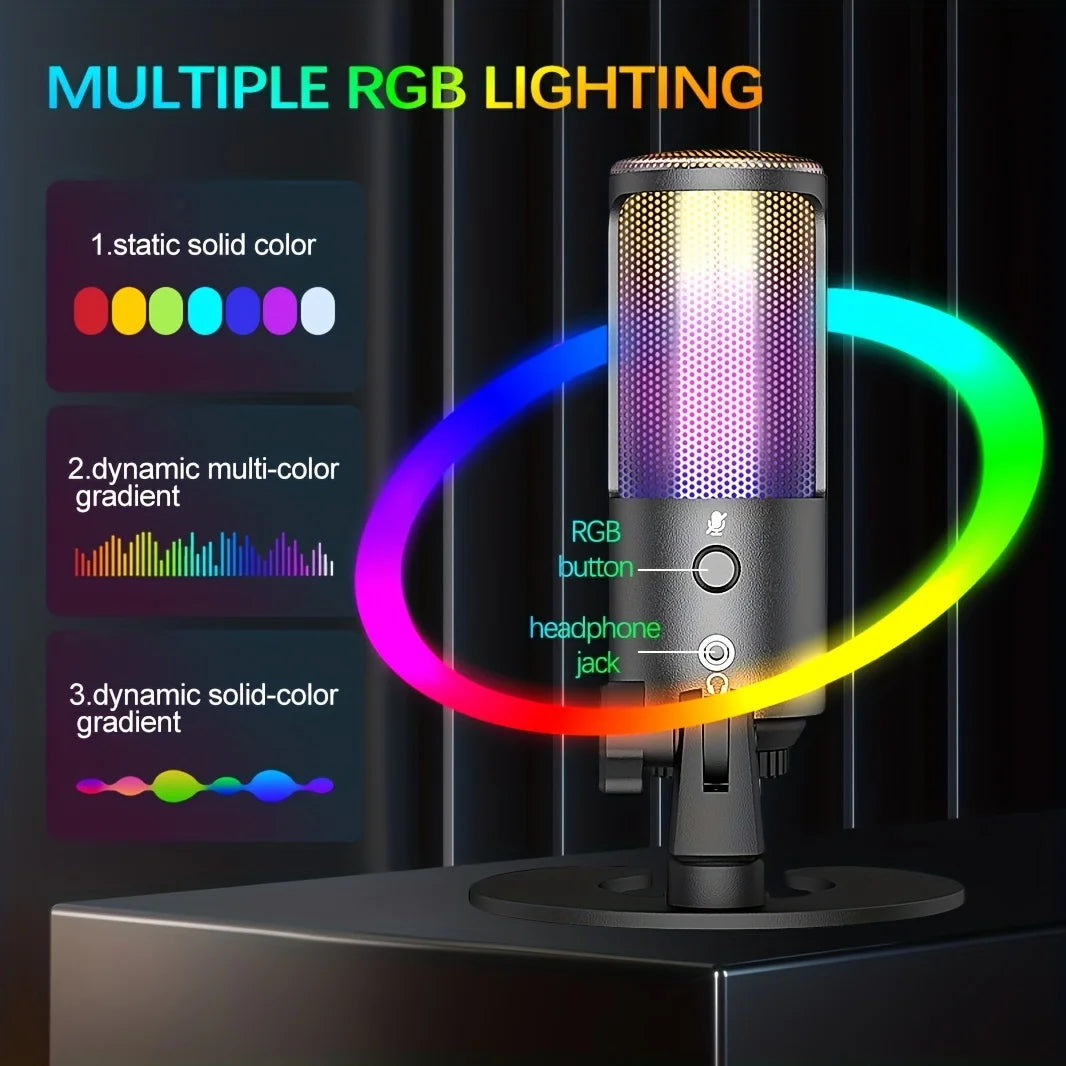 USB Gaming Microphone Kit for PC, PS4/PS5 | Condenser Cardioid Mic Set with RGB Lighting | Ideal for Streaming, Podcasting & Recording Mobile Arcade Ltd