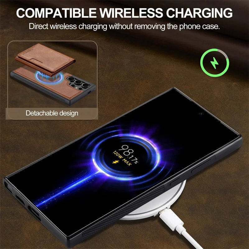 2-in-1 Magsafe Leather Wallet Case For Samsung Galaxy S25 Magnetic Cover Mobile Arcade Ltd