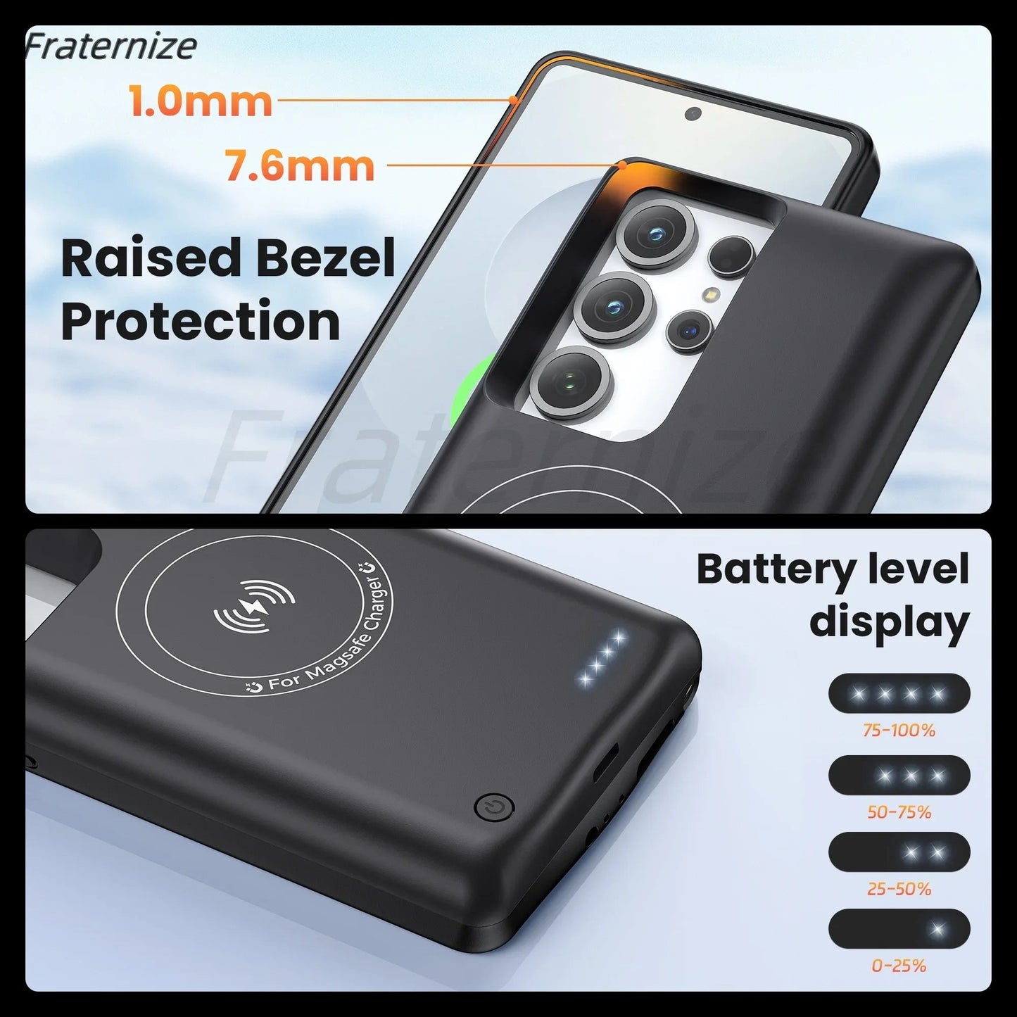 For Samsung Galaxy S25 Ultra Magnetic Wireless Battery Charger Case | MagSafe Power Bank Charging Cover 10000mAh Mobile Arcade Ltd