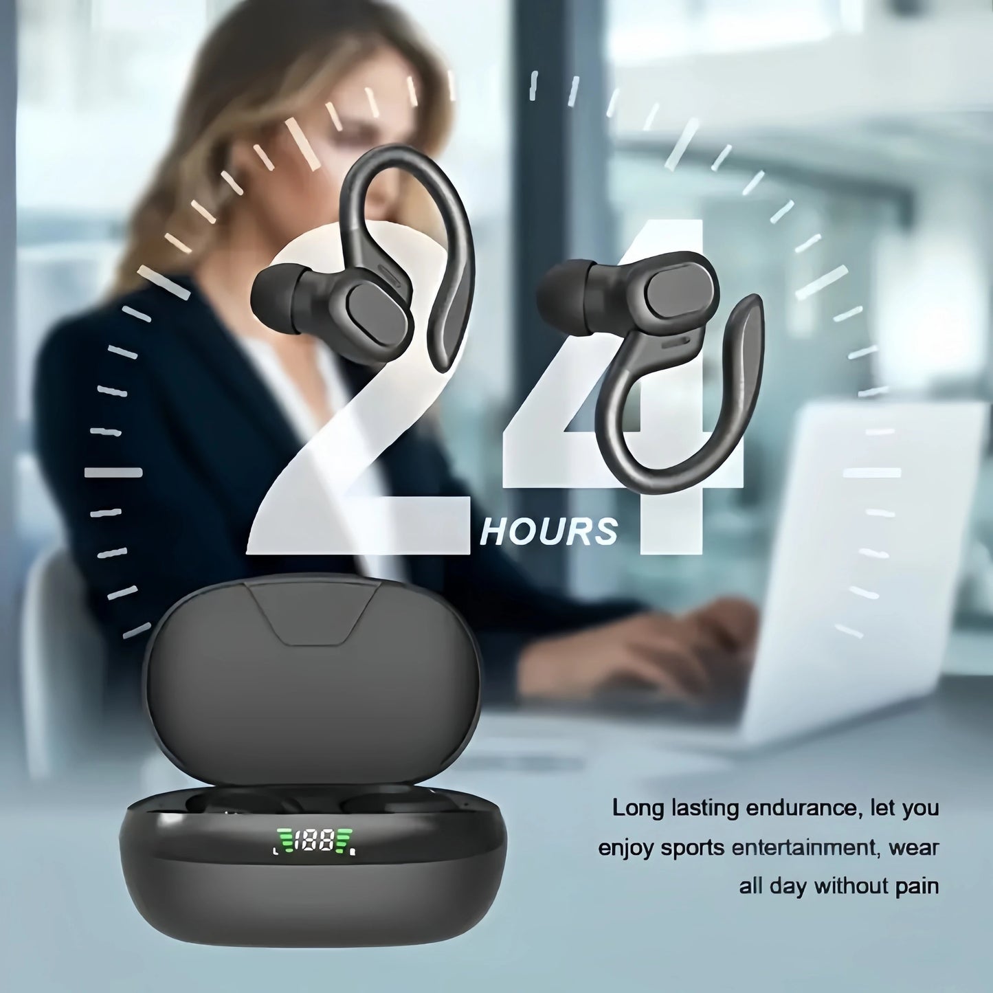 True Wireless Earbuds with Mic | Sports Ear Clip, Stereo Sound & LED Display Mobile Arcade Ltd