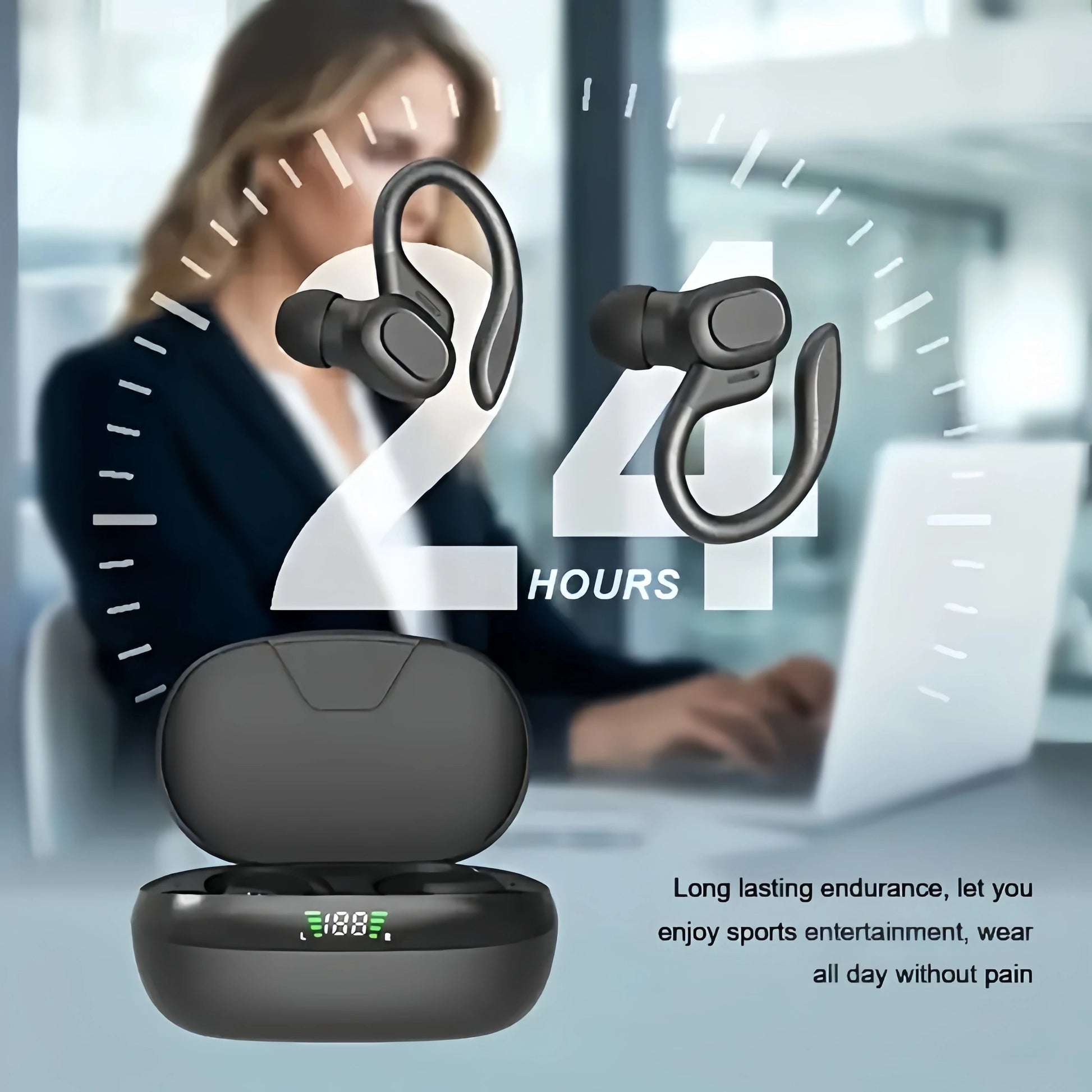 True Wireless Earbuds with Mic | Sports Ear Clip, Stereo Sound & LED Display Mobile Arcade Ltd