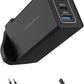 Elexlinco 65W GaN II USB C Charger 3-Port Fast Plug + UK/US/EU Adapters Travel


