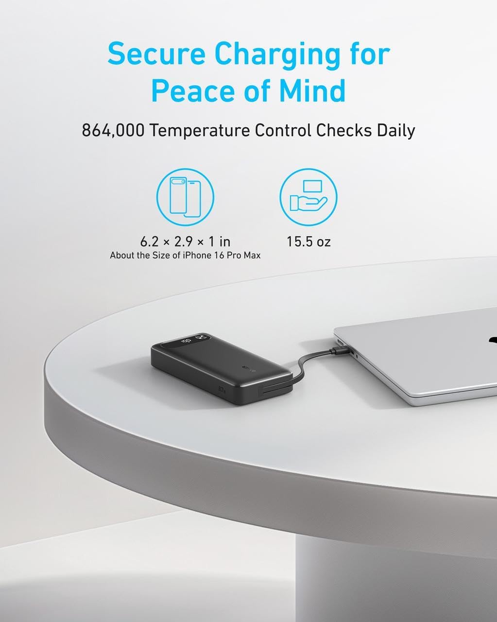 Anker 20000mAh Power Bank, 87W Fast Charging, USB-C Built-in Cable Charger Mobile Arcade Ltd