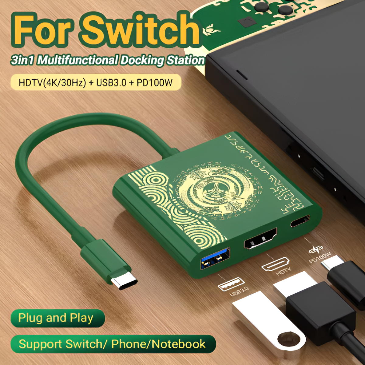 Portable Game Docking Station Type-C Hub with HDMI & USB 3.0 for Travel Mobile Arcade Ltd