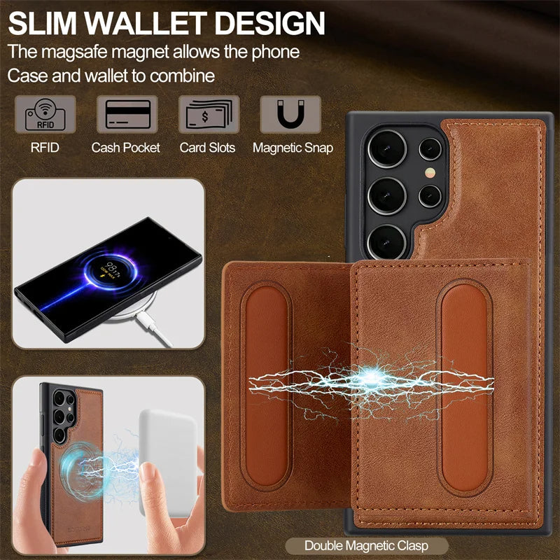 2-in-1 Magsafe Leather Wallet Case For Samsung Galaxy S25 Magnetic Cover Mobile Arcade Ltd