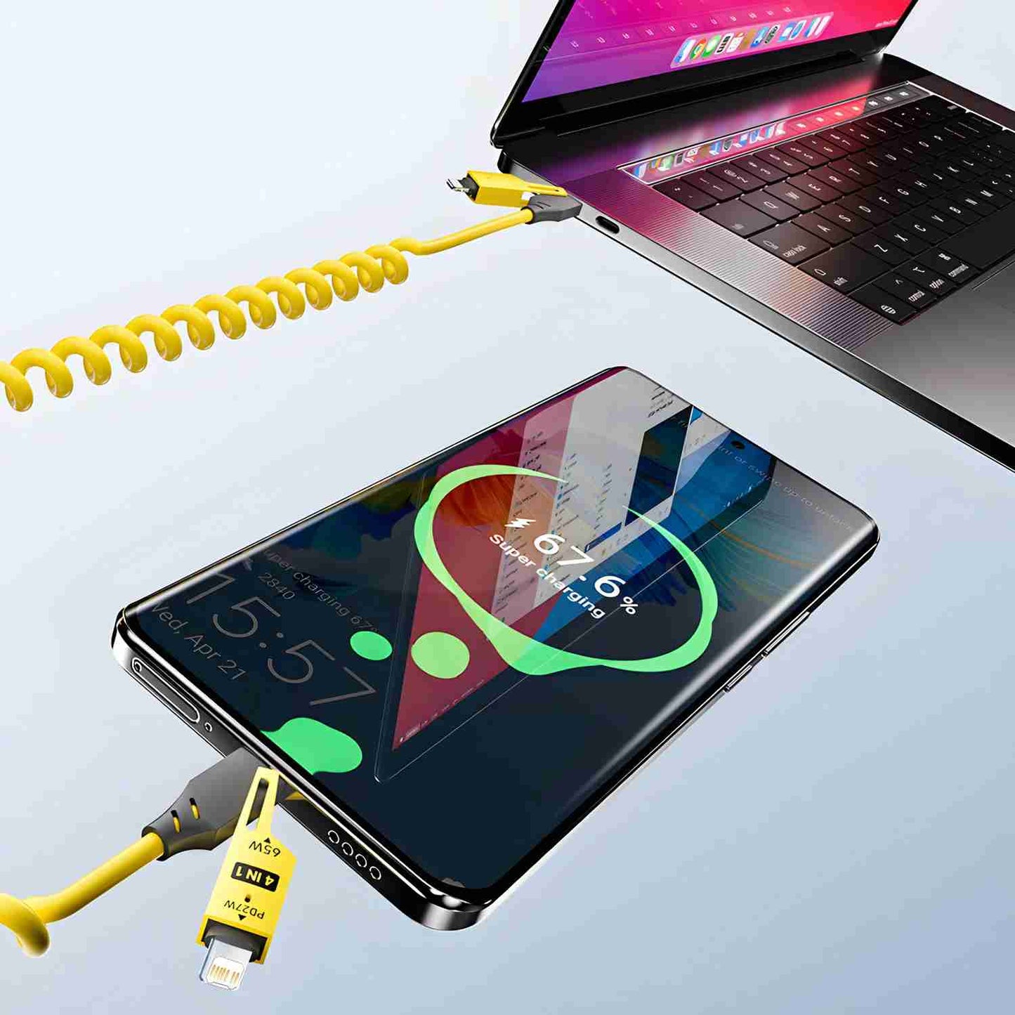 65W 4 in 1 Spring USB Cable Fast Charge Type-C for iPhone, iPad, MacBook Mobile Arcade Ltd