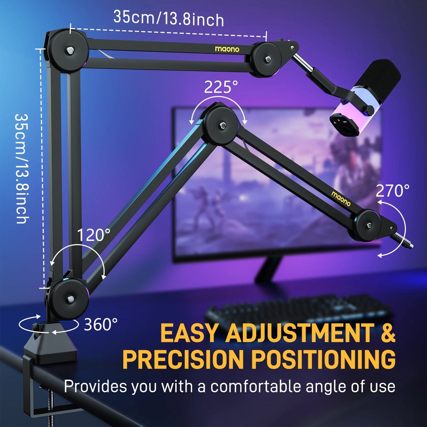 MAONO BA37 Heavy Duty Adjustable Microphone Boom Arm with Desk Clamp Mobile Arcade Ltd