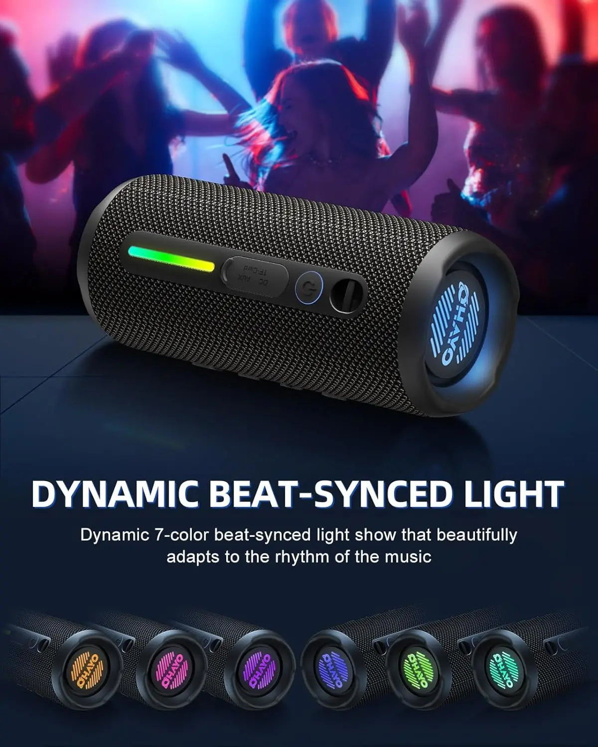 Portable Bluetooth Speaker Wireless with Lights | HD Stereo Sound | IPX7 Waterproof | TWS Pairing | AUX/TF Input | Outdoor Camping Speaker Mobile Arcade Ltd