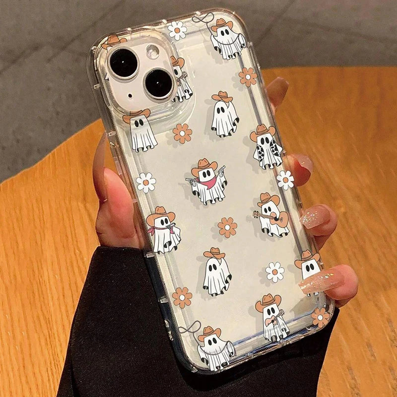 Cute Halloween Pumpkin Ghost Clear Phone Case For iPhone 17 16 15 14 13 12 Mobile Arcade Ltd