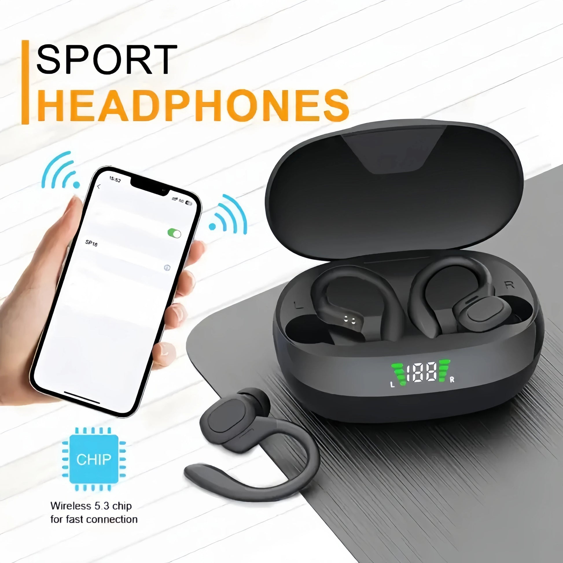 True Wireless Earbuds with Mic | Sports Ear Clip, Stereo Sound & LED Display Mobile Arcade Ltd