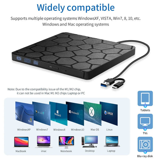 Slim External USB 3.0 Type-C DVD RW Drive | 2-in-1 DVD/CD Writer Burner Mobile Arcade Ltd