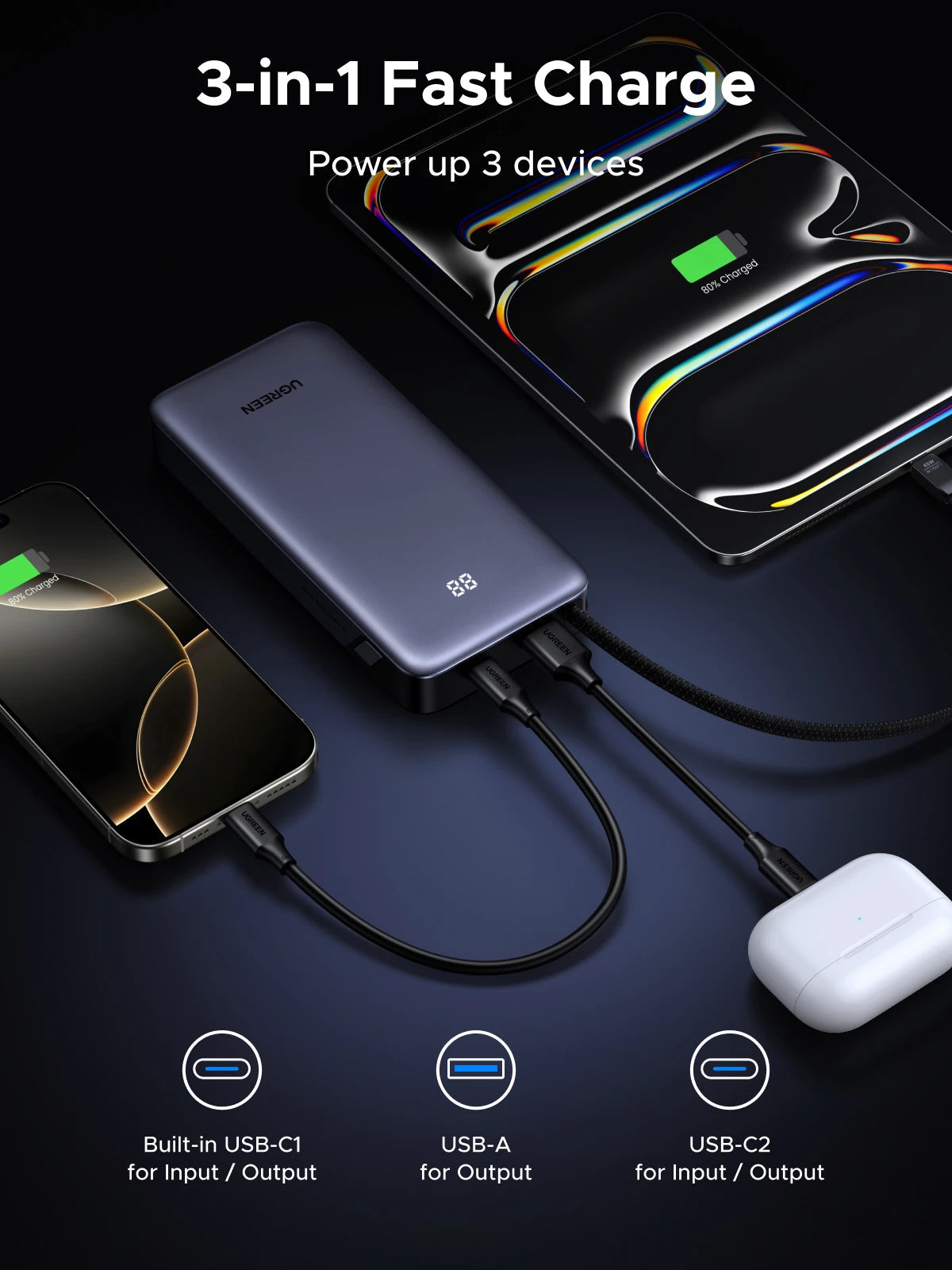 UGREEN 45W 20000mAh Power Bank with Built-in USB-C Cable | PPS Fast Charging Portable Charger for Samsung S25 Ultra, iPhone, Laptop & More Mobile Arcade Ltd