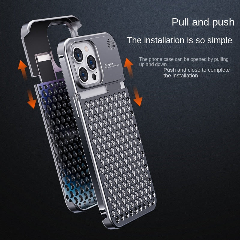 Aluminum Alloy Phone Case For 14 13 Pro Max Plus Hollow Heat Dissipation Anti-fall Full Body Shockproof Phone Cove Mobile Arcade Ltd