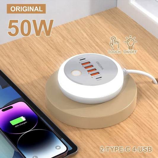 50W Multiport USB Wall Charger with 6 Ports PD Type C Fast Charging Hub Mobile Arcade Ltd