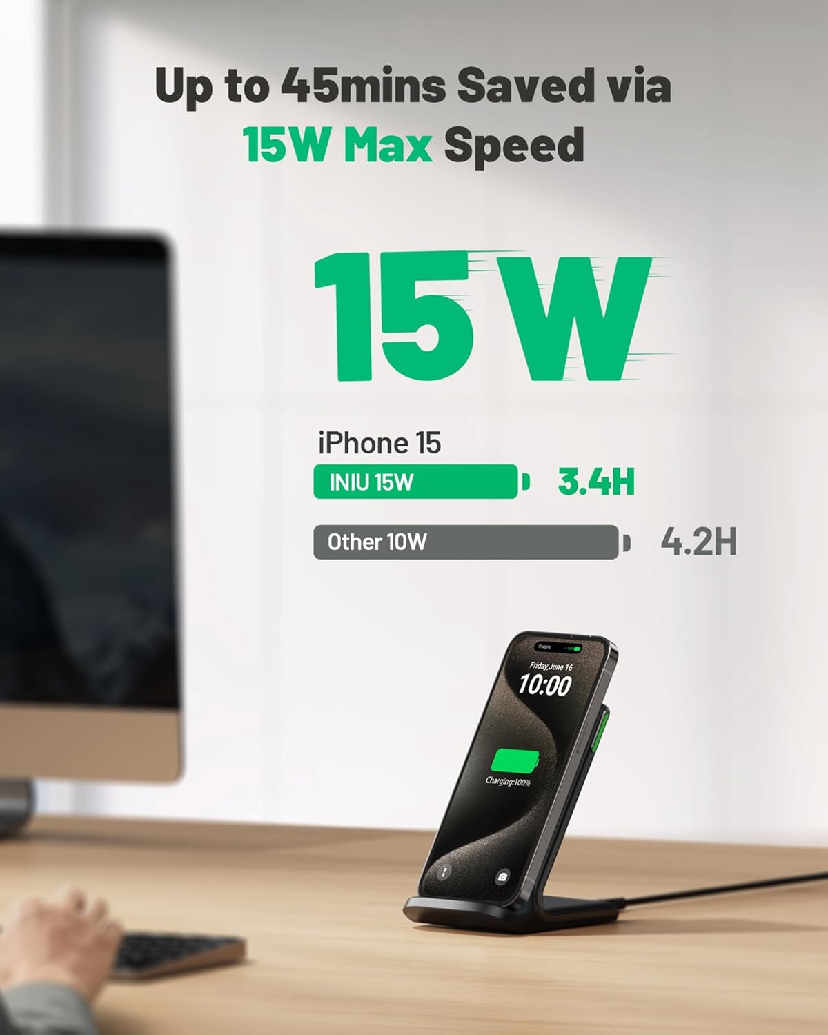 INIU Wireless Charger Stand – 15W Fast Charging Dock, Qi-Certified, USB-C Mobile Arcade Ltd