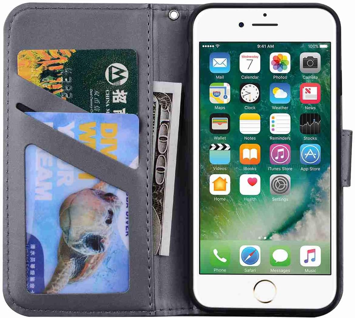 iPhone 2022 Wallet Case Gray Animal PU Leather Flip Cover Card Holder Stand Mobile Arcade Ltd
