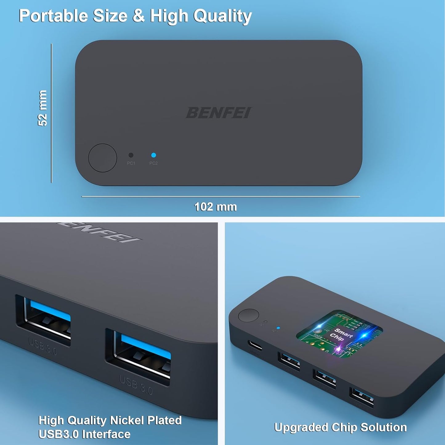 BENFEI USB 3.0 Switch 2 PC Share 3 USB-A & 1 USB-C Ports with Remote Control Mobile Arcade Ltd