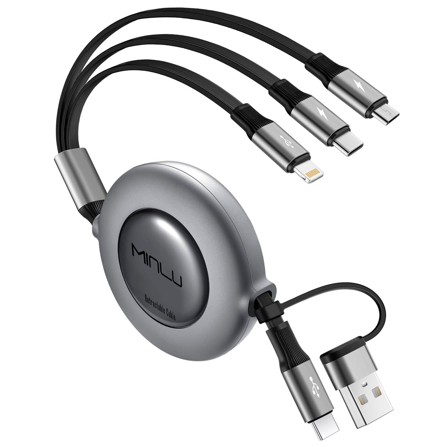 5 in 1 Retractable Multi Charger Cable 3.5A USB C Lightning Micro USB 1.2M Mobile Arcade Ltd