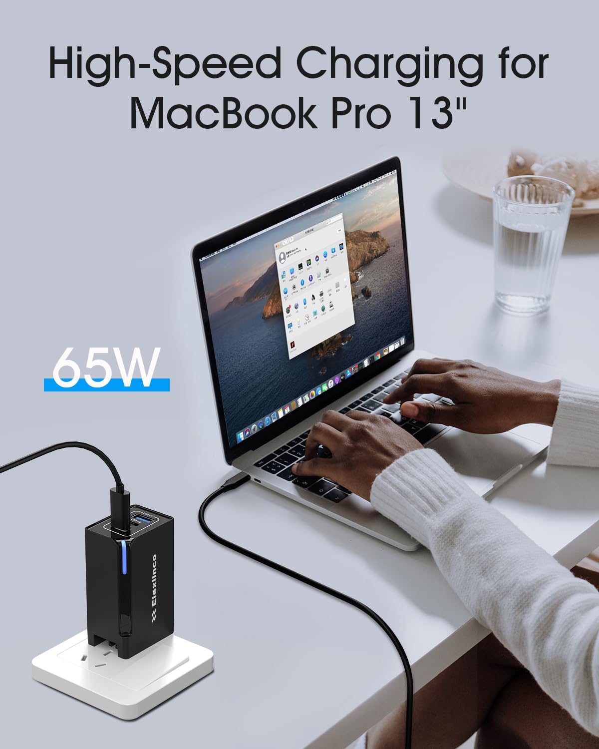 Elexlinco 65W GaN II USB C Charger 3-Port Fast Plug + UK/US/EU Adapters Travel Mobile Arcade Ltd