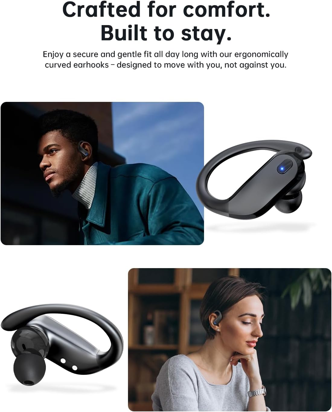 Wireless Bluetooth 5.3 Sports Earbuds with Earhooks, 48H Playtime – Black Mobile Arcade Ltd