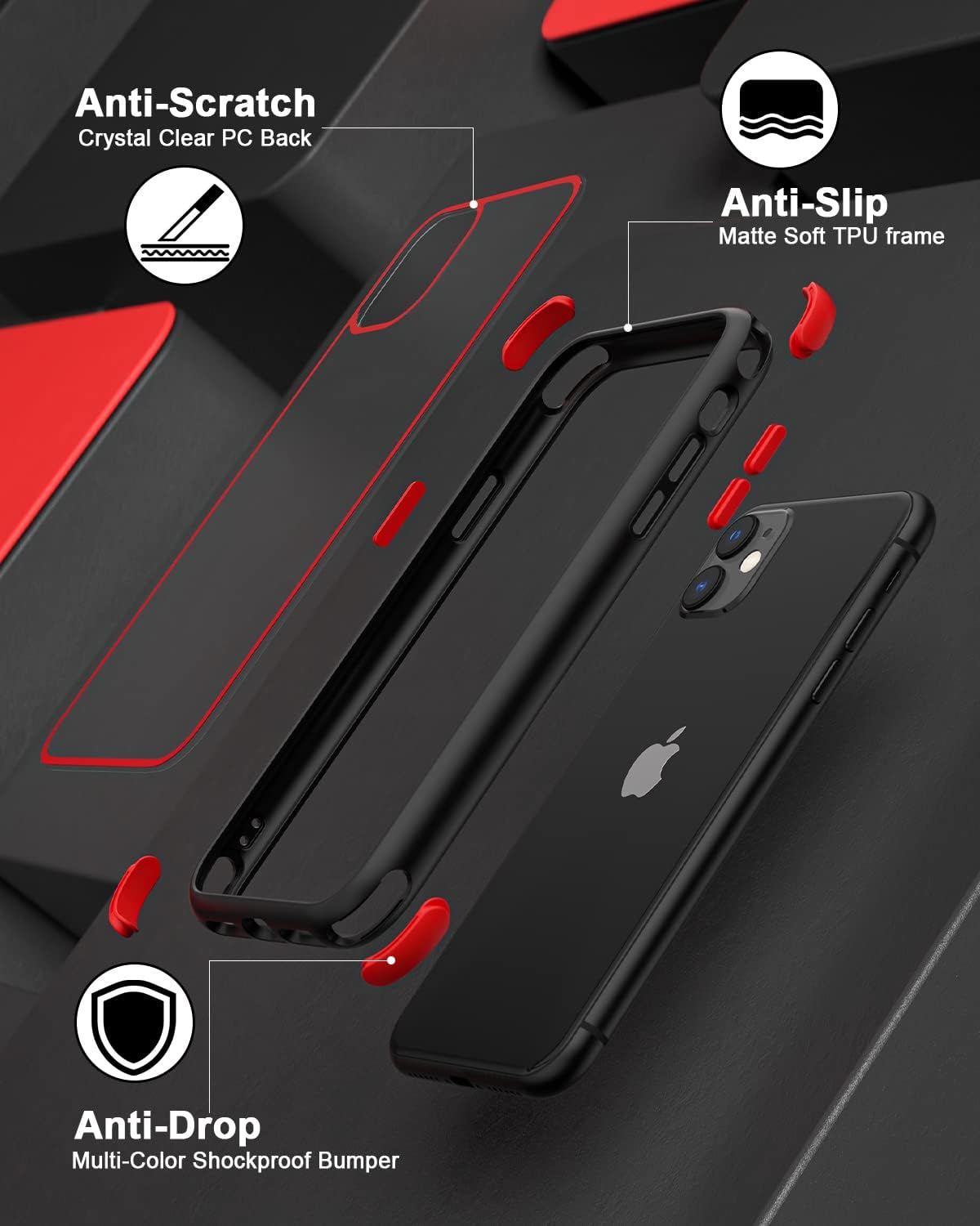 iPhone 11 Case Black Red Ultra Thin Hybrid Shockproof TPU Bumper Cover Mobile Arcade Ltd