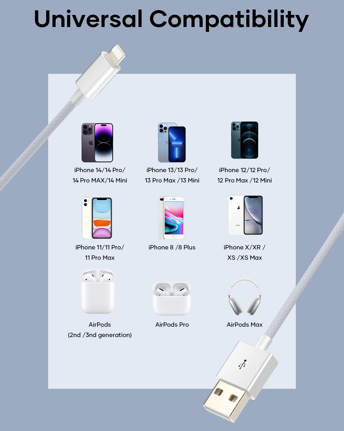 MFi Certified USB A to Lightning Cable 1M Nylon Braided for iPhone & iPad Mobile Arcade Ltd