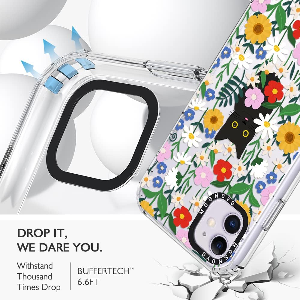 iPhone 11 Case Black Cat Garden Design Clear TPU Shockproof Bumper Cover Mobile Arcade Ltd