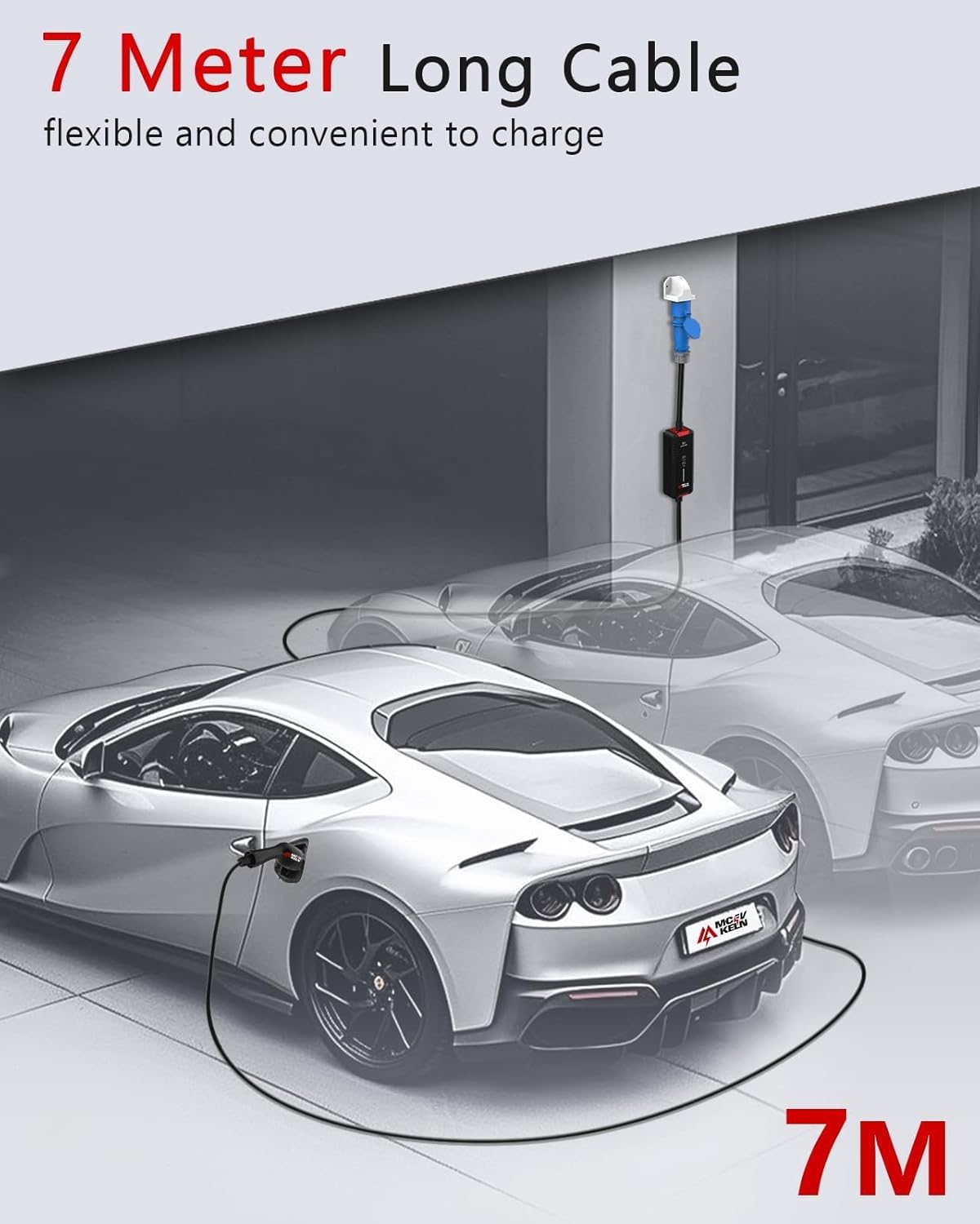 MCEVKELN Type 2 to CEE EV Charger Cable 7M 7KW 32A Mode 3 with Timer Mobile Arcade Ltd