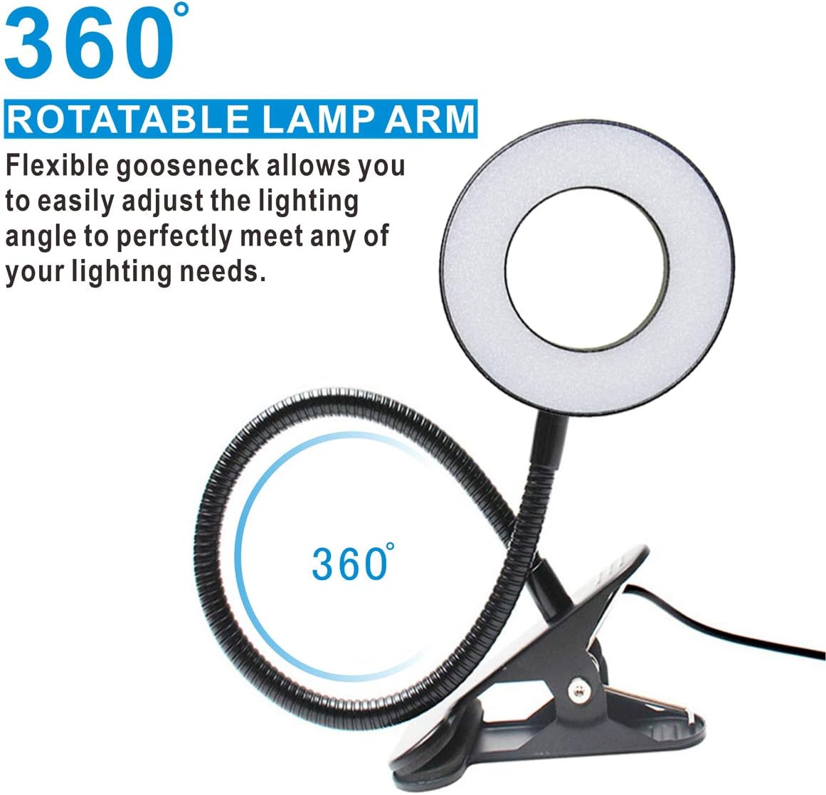 USB LED Desk Lamp Clip-On Light, 3 Modes & 10 Brightness Levels, Eye-Caring Mobile Arcade Ltd