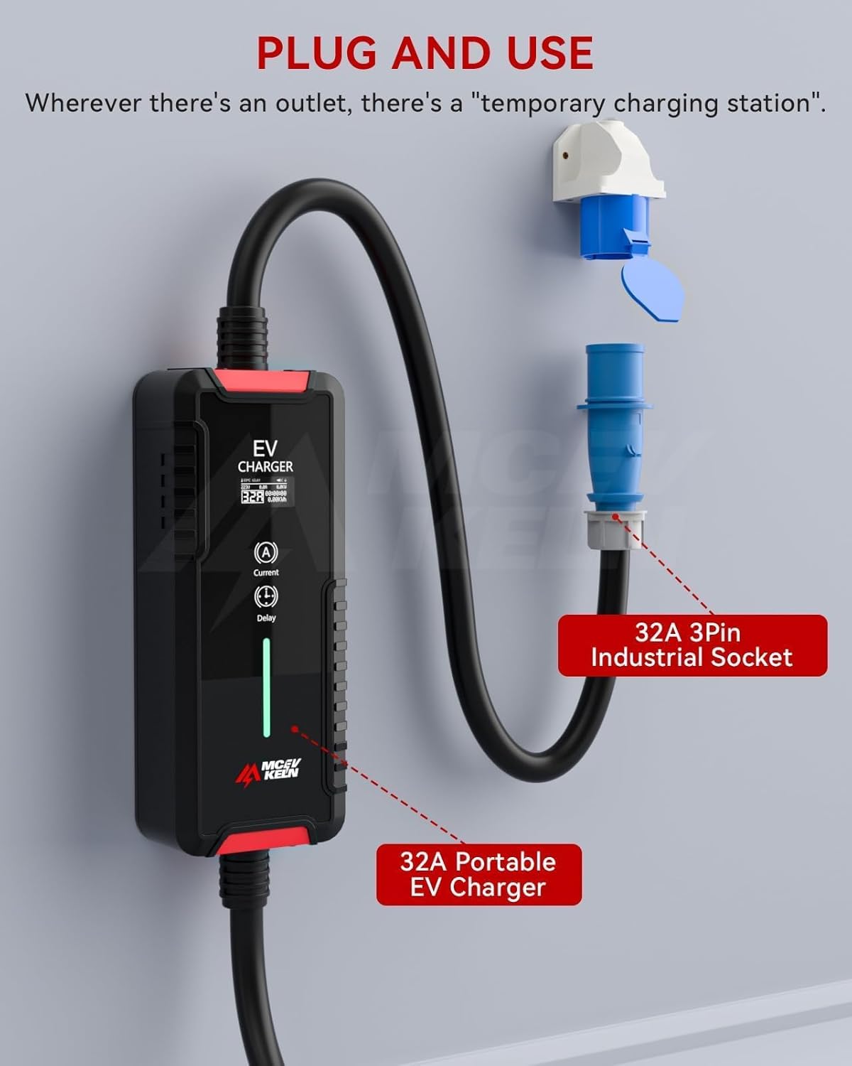 MCEVKELN Type 2 to CEE EV Charger Cable 7M 7KW 32A Mode 3 with Timer Mobile Arcade Ltd