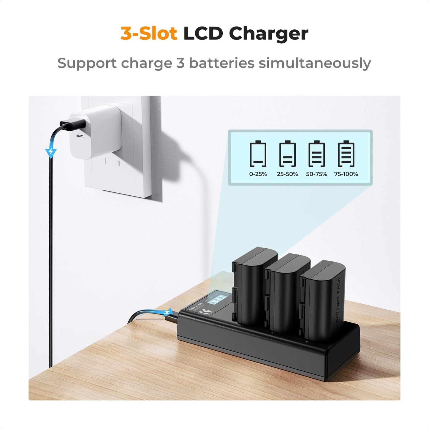 K&F Concept 3-Pack LP-E6NH Batteries & USB Charger for Canon EOS R Series Mobile Arcade Ltd