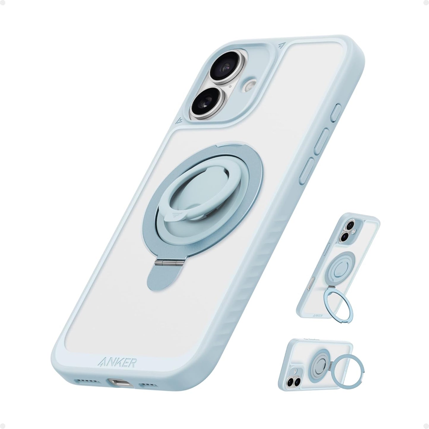 iPhone 16 MagSafe Ring Stand Case Blue Shockproof Grip Kickstand Cover