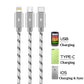 ASICEN 3-in-1 Multi Charging Cable [3M] – USB-C/Micro/Lightning, 3A Fast Charge Mobile Arcade Ltd
