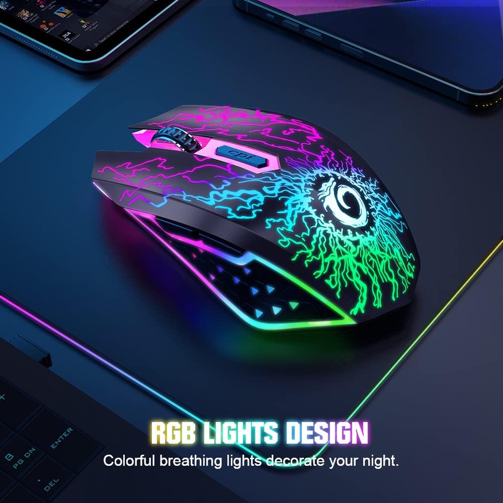 VersionTECH Wireless RGB Gaming Mouse, Silent Click, 3 DPI, Rechargeable Mobile Arcade Ltd
