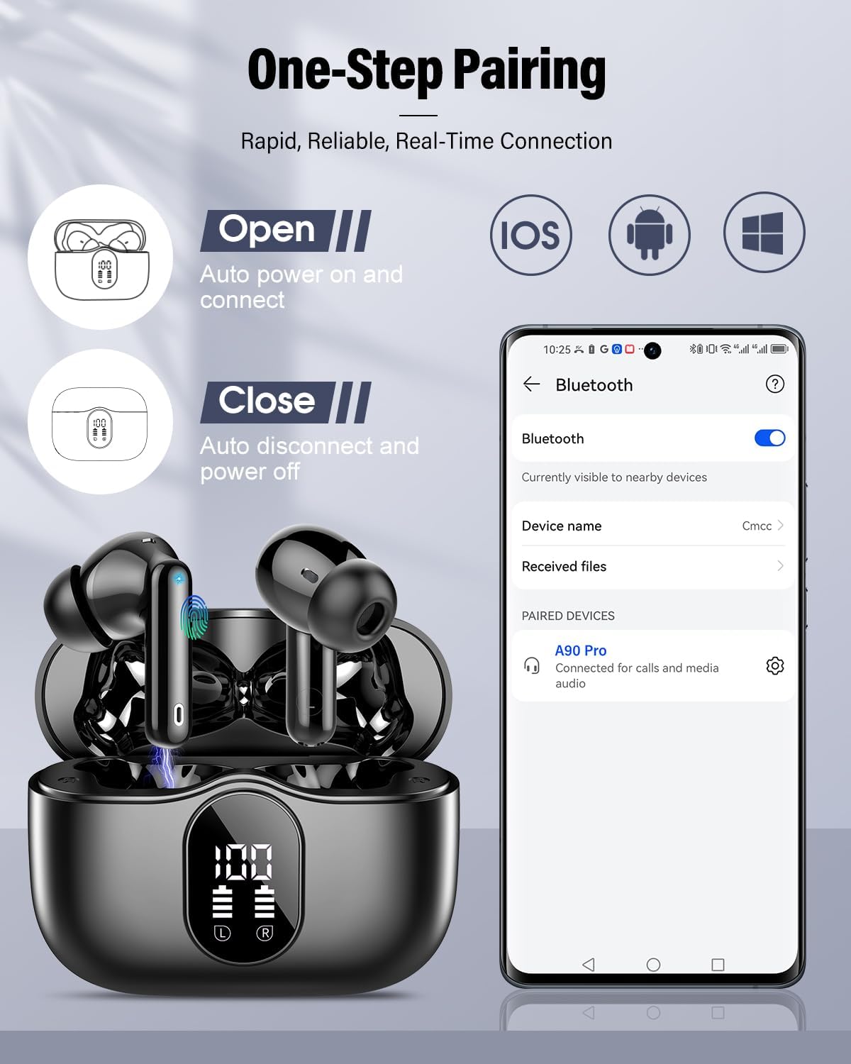 Bluetooth 5.4 Wireless Earbuds, Bass Stereo, Noise Cancelling Mic, IP7 Waterproof Mobile Arcade Ltd