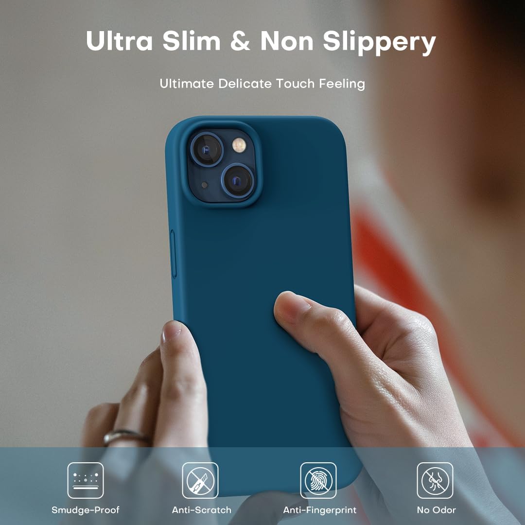 iPhone 13 Case Midnight Blue Silicone Slim Shockproof Soft Touch Cover 6.1" Mobile Arcade Ltd